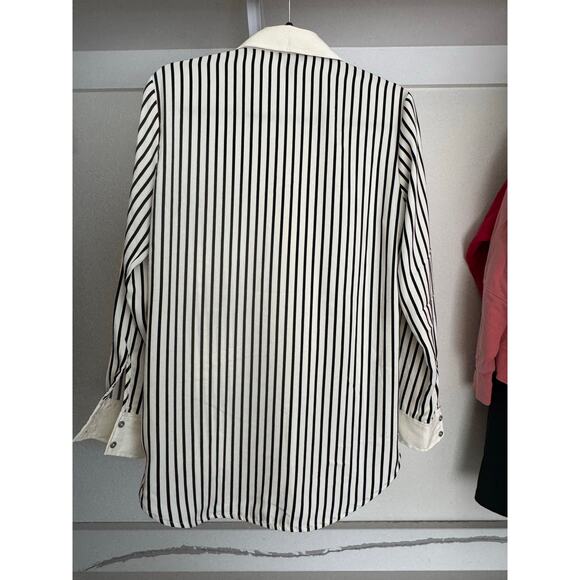 Jones & Co Women's Striped Button-Up Blouse Shirt Size Medium Satin-Feel - Picture 6 of 9